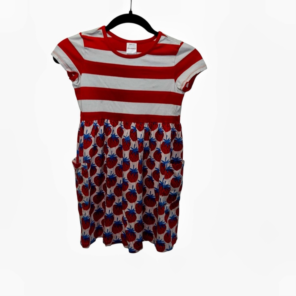 Hanna Andersson red white striped strawberry cotton dress 8